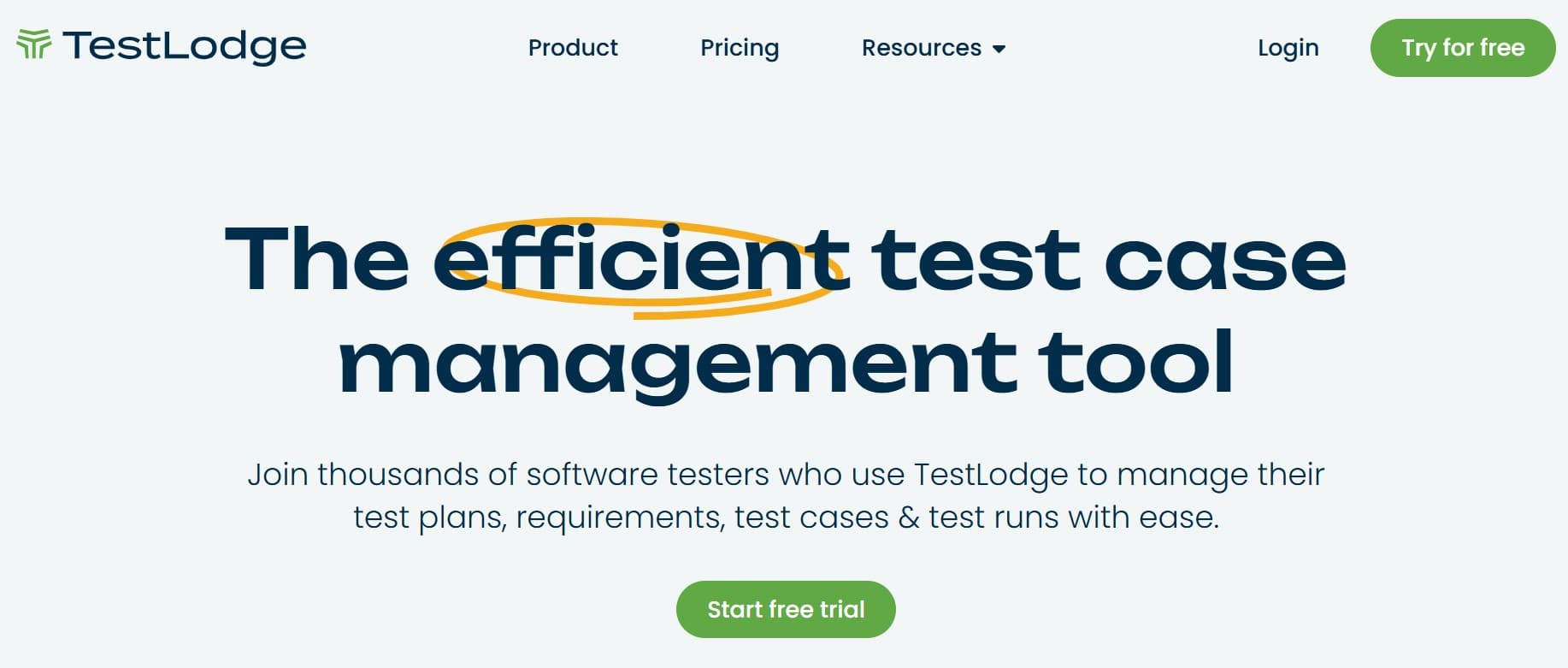 TestLodge homepage screenshot — lightweight online test case management tool